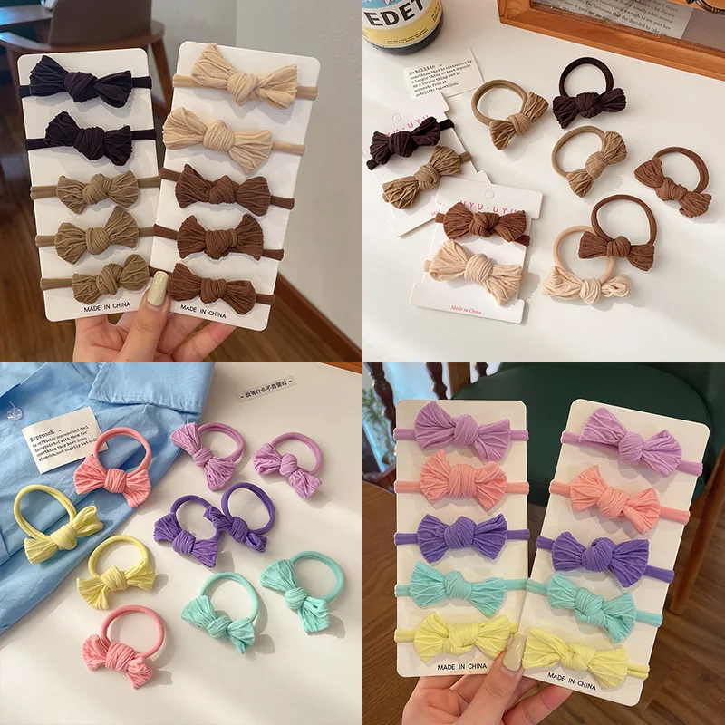 

10pcs Bow Elastic Hair Bands Colorful Coffee Color Hair Tie Hair Rope for Girls Women Headwear Headdresskids Hair Accessories