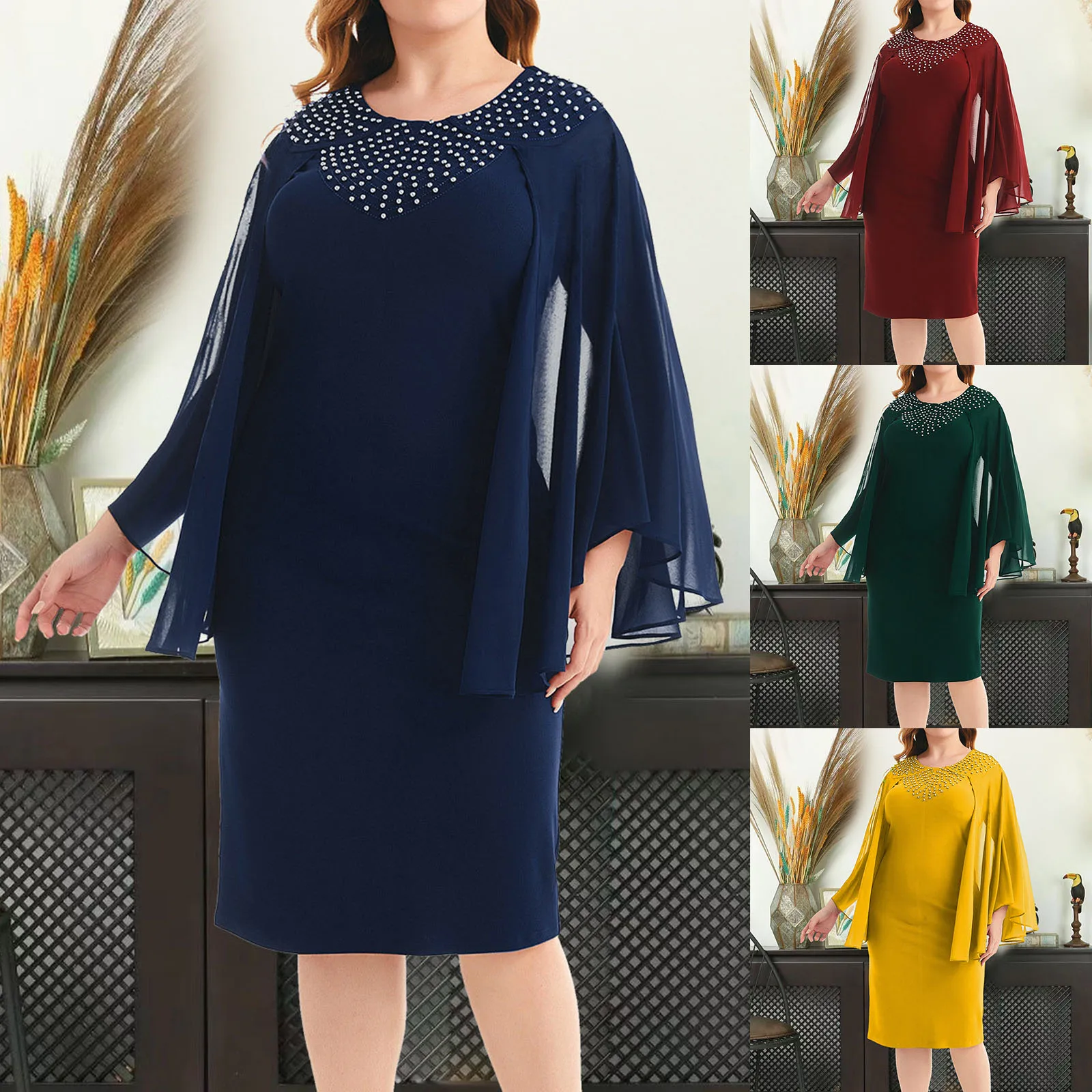 

Женское Элегантное трикотажное кружевное платье-накидка, модное платье-карандаш с круглым вырезом и коротким рукавом, платье для послеродо...