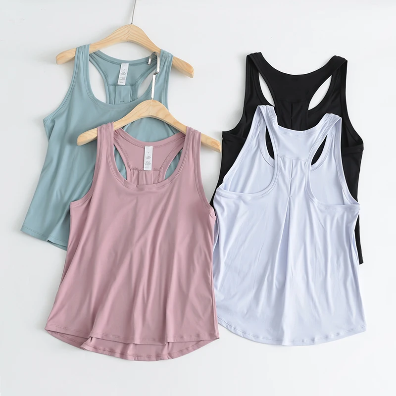Lulu Women Loose Fit Gym Crop Tank Women Sports Sleeveless Vest Solid Quick Dry Tank Running Exercise Ftness Tops