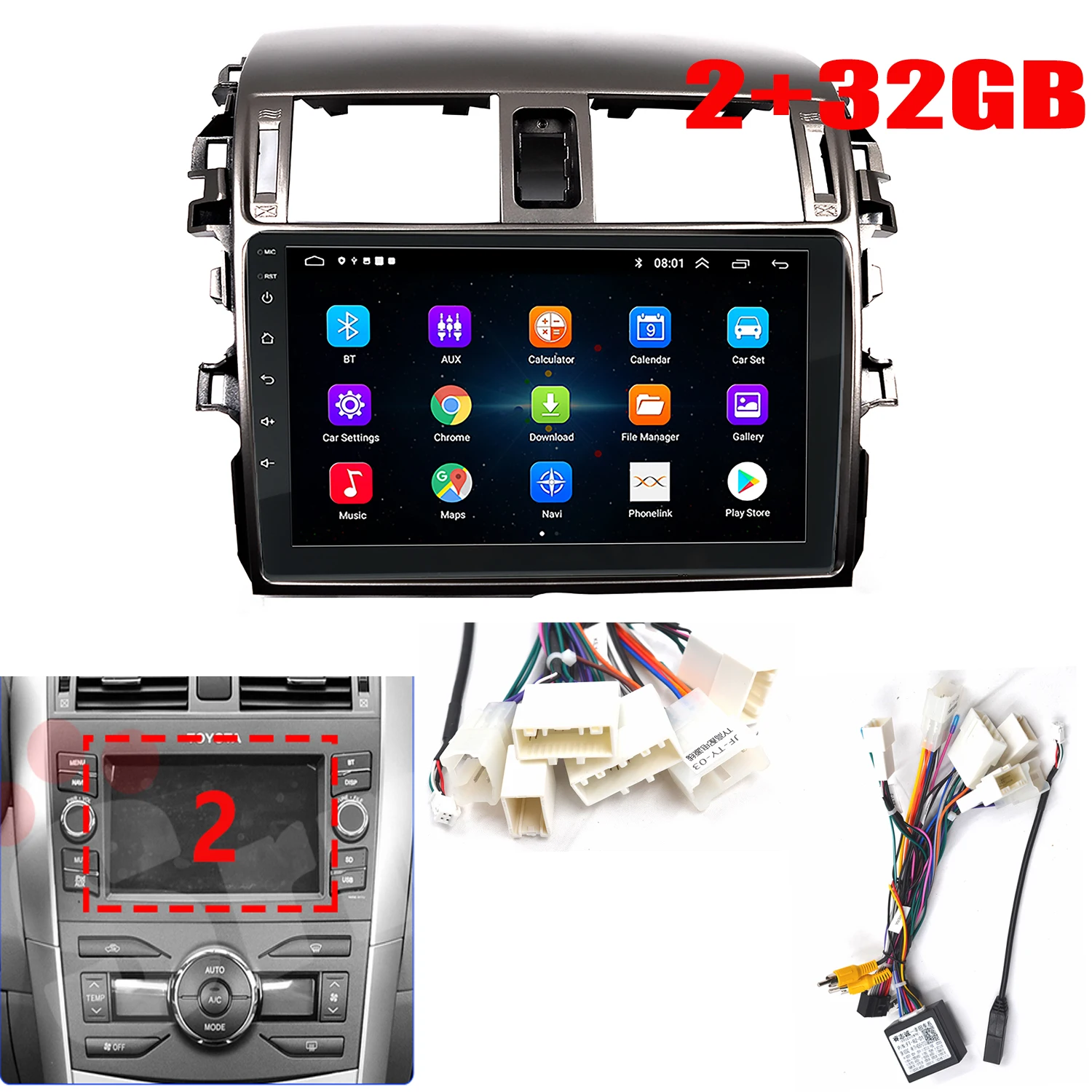 

Автомагнитола 2 + 32 ГБ, мультимедийный проигрыватель 2 Din 9 дюймов Android для Toyota Corolla E140/150 2007 2008 2009 2010 2011 2012 2013