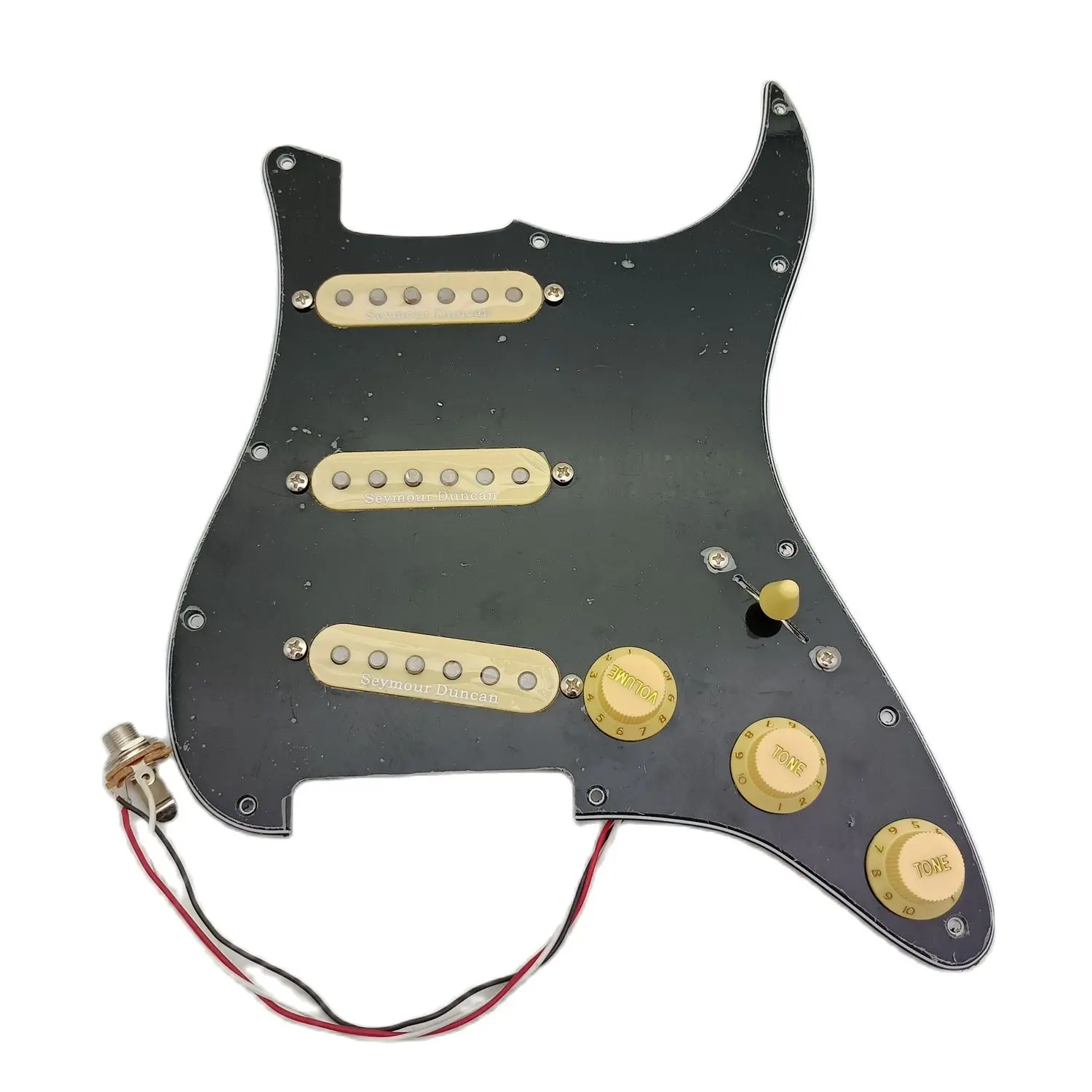 

Upgrade Loaded SSS Guitar Pickguard Set Multifunction Switch Yellow Alnico 5 Pickups Brass Guitar Accessories