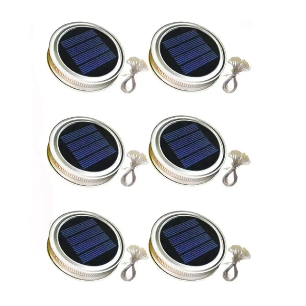 

6Pcs 20LED Solar Mason Jar Lid Light With 2M String Lights Color Changing Garden Decor Fairy Lights Outdoor Wedding Decor