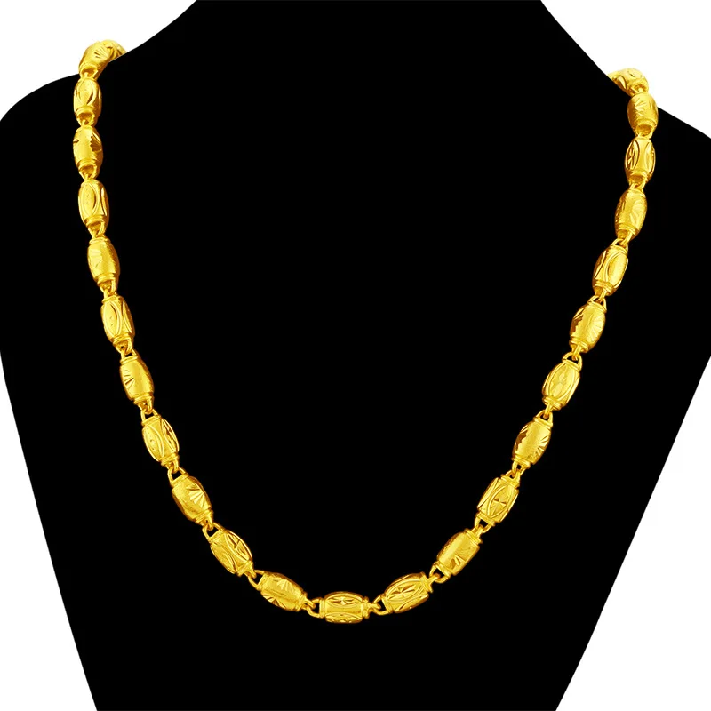 

HOYON 24k pure gold color Color Necklace For Men 60cm 7mm Coin Solid Vietnam Olive 24k necklace Wedding Engagement Jewelry Gifts