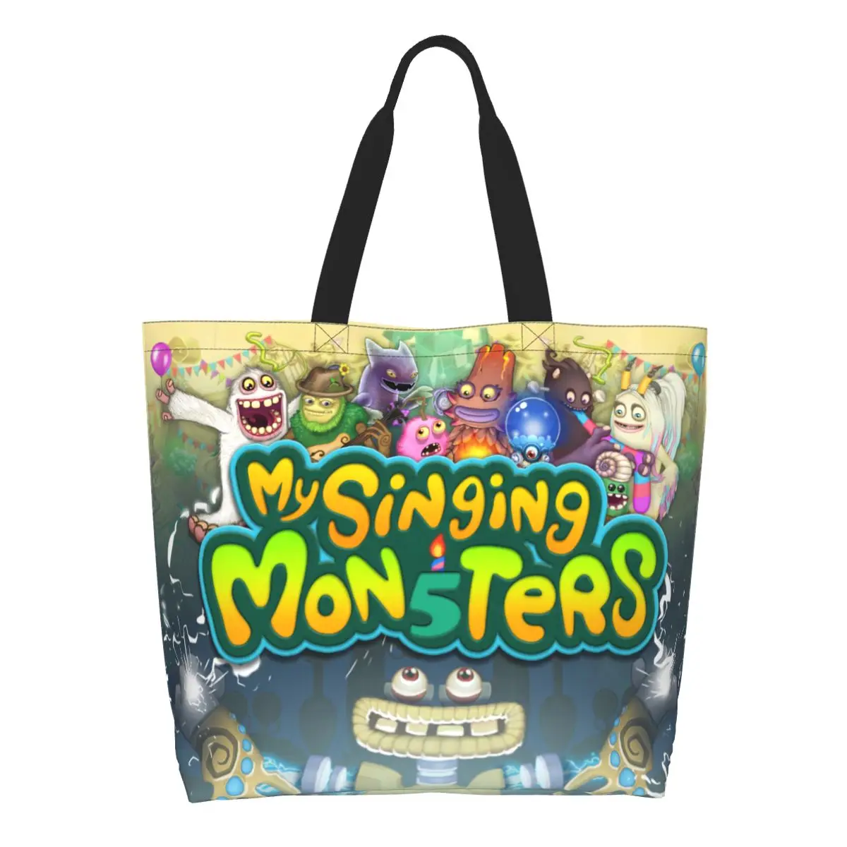 

Custom My Singing Monsters Shopping Canvas Bags Women Reusable Big Capacity Groceries Tote Shopper Bags