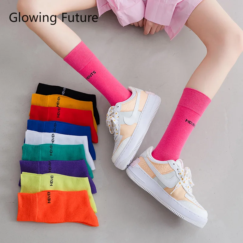 Glowing Future Sweet Candy Women Socks Fashion Harajuku Cute Casual Female Crew Sokken Spring Kawaii Letter Tube Cotton Long Sox