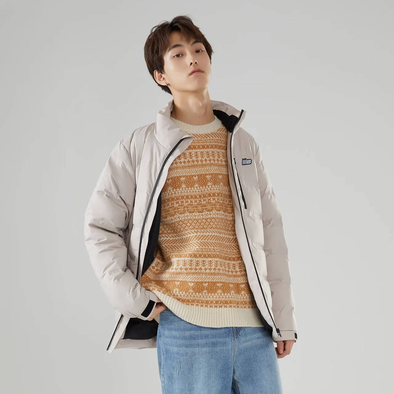 Metersbonwe Multicolor Light Soft Down Wear For Man Loose 90% Gray Duck Down Stand Collar Solid Color Warm Wear Winter Down Coat