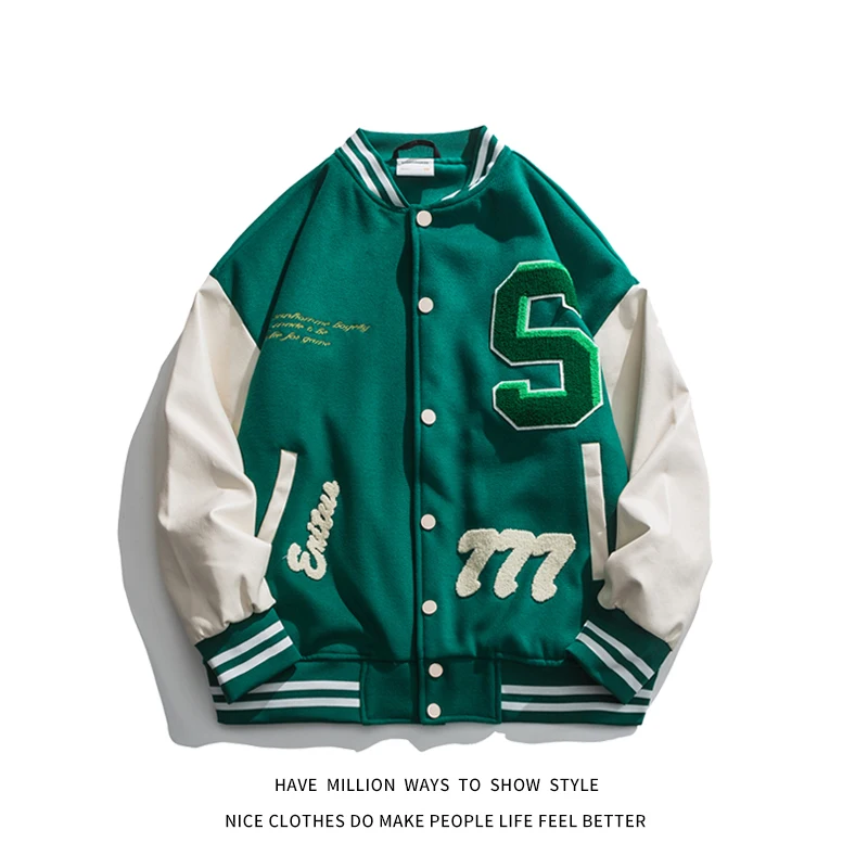 

New Arrival Spring And Autumn Patchwork Emrboid Men's Letterman Baseball Bomber Jacket Uninsex Couple Stadium Award Coat Street
