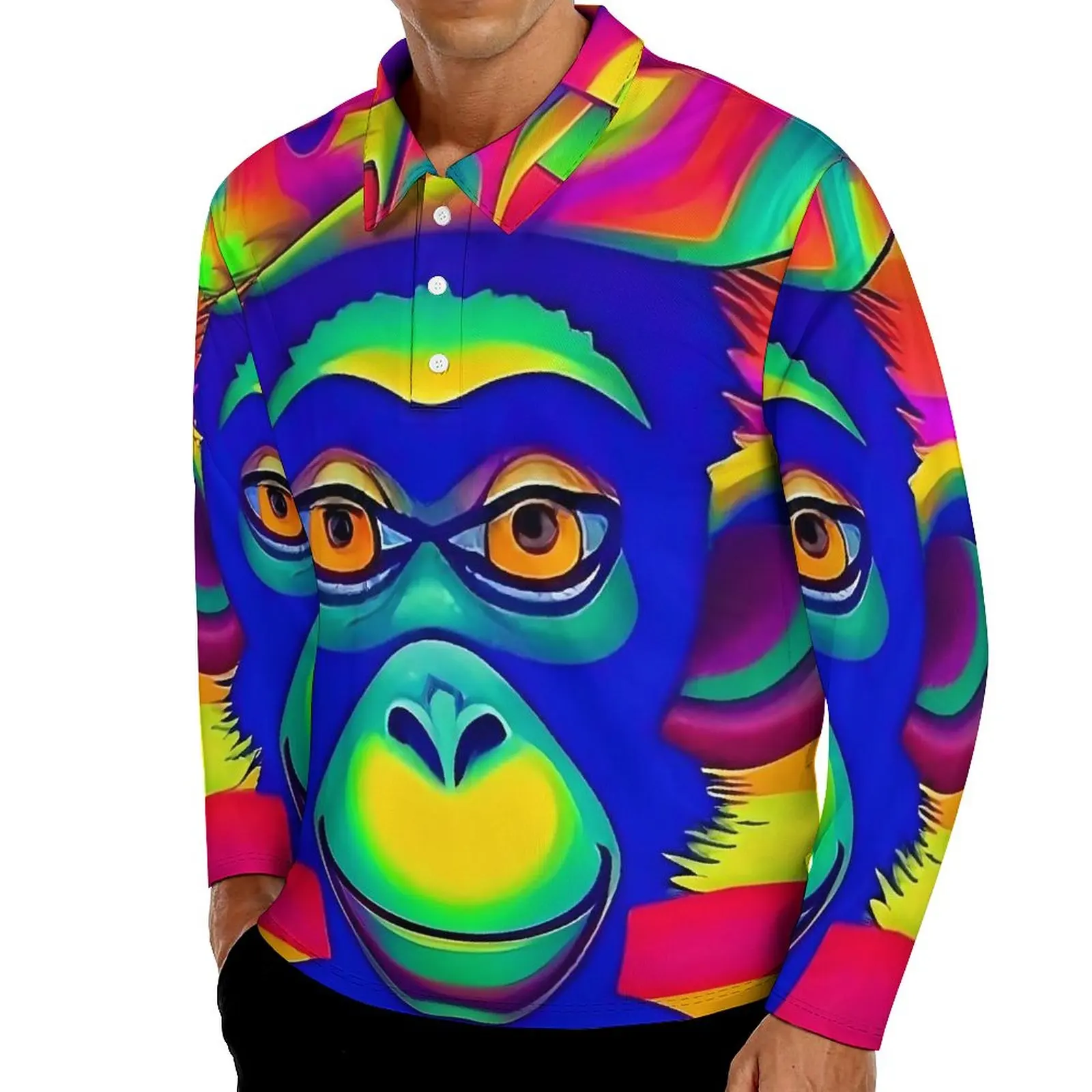 

Funny Monkey Casual T-Shirts Cute Animal Polo Shirts Men Stylish Shirt Autumn Long Sleeve Printed Top Big Size 4XL 5XL