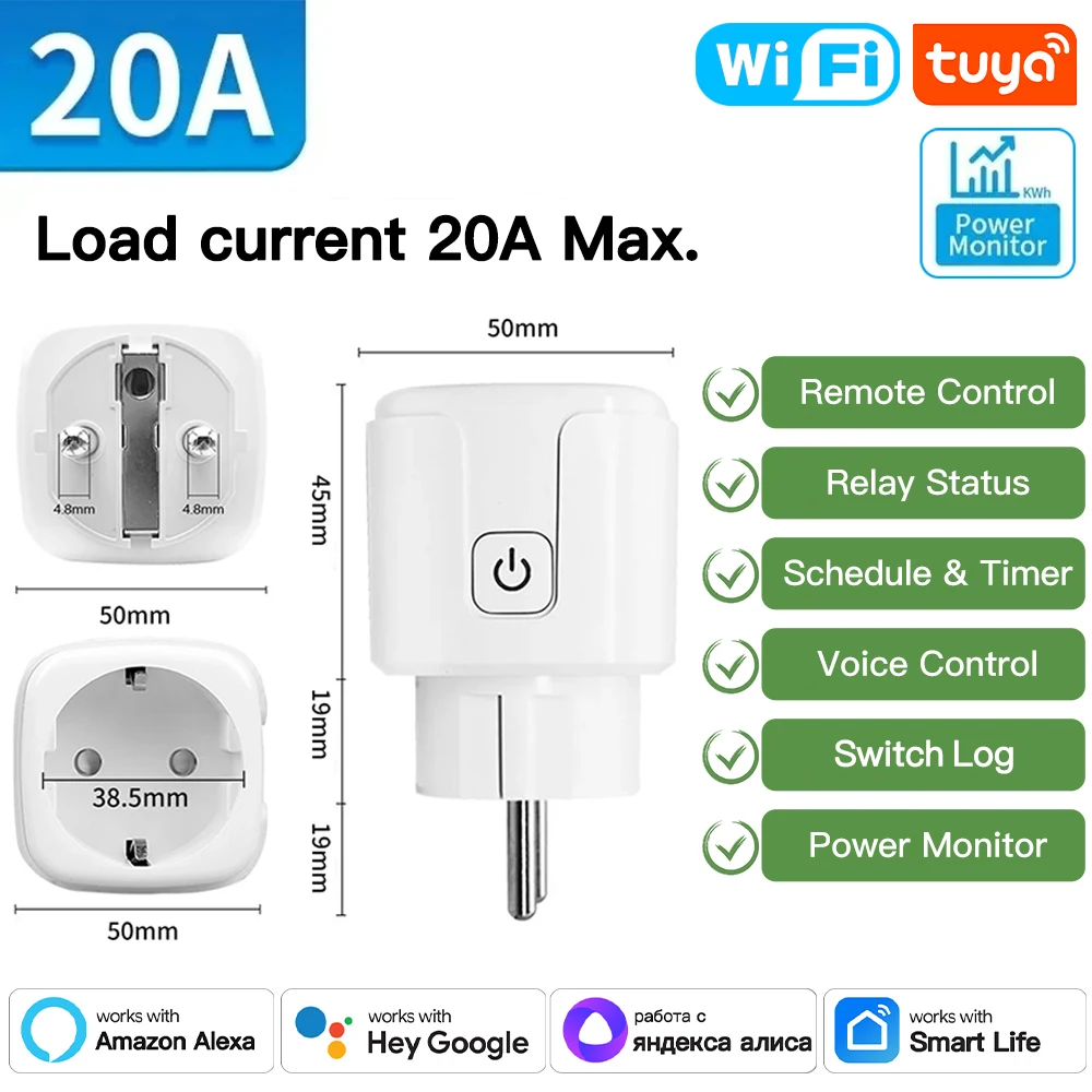 

Умная розетка TNCE Tuya Wi-Fi/Zigbee 16/20A с мониторингом потребления энергии