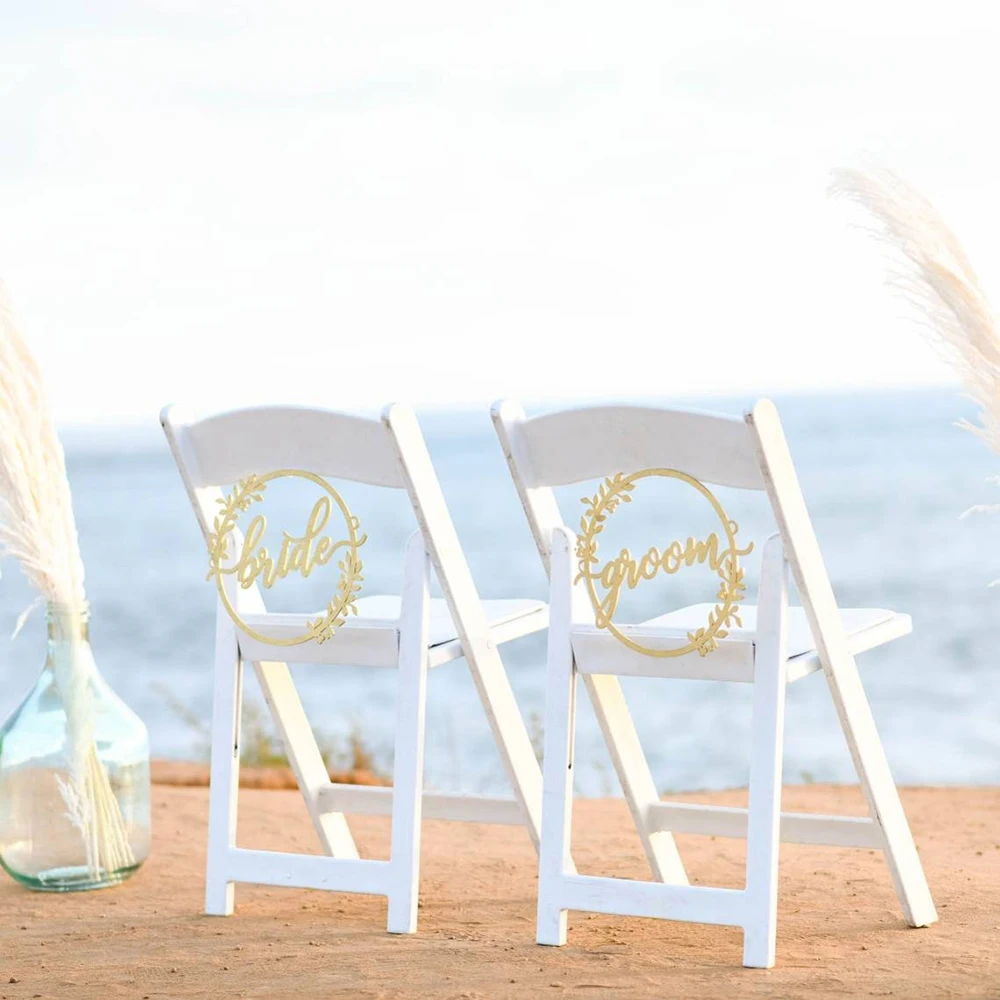 

Custom Wood Bride and Groom Chair Sign Personalized Mr & Mrs Name Tag Rustic Wedding Table Decor Anniversary Party Supplies