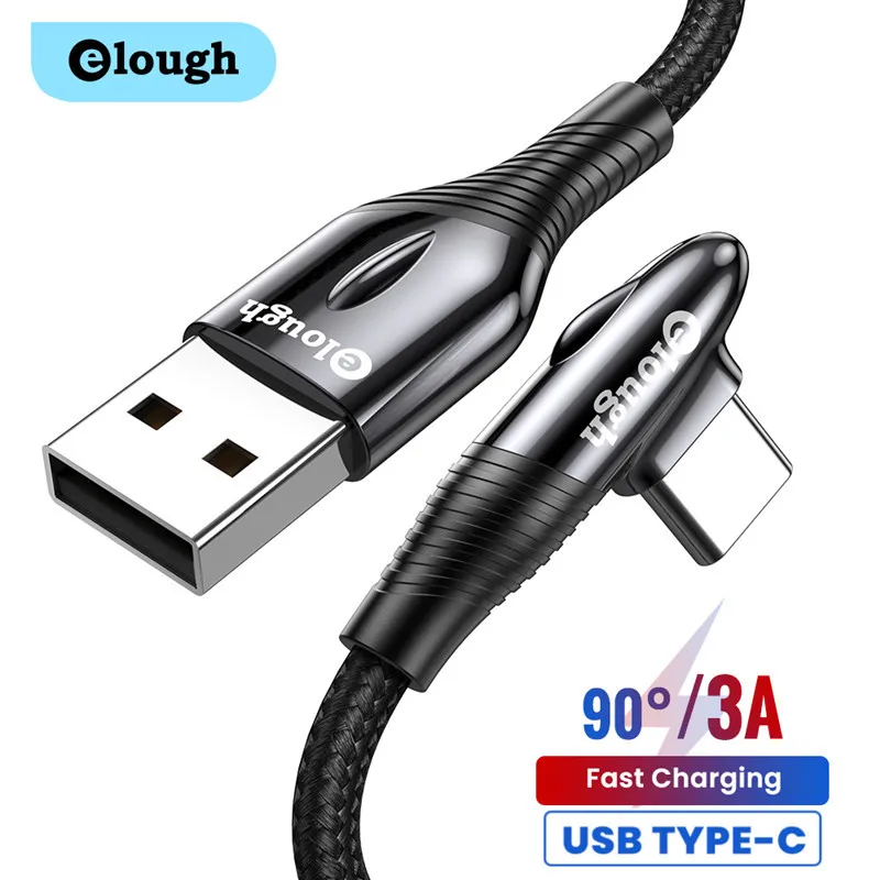 

Elough USB C Cable 90 Degree 3A Fast Charger USB Type-C Cable 1m 2m For Huawei Mate Xiaomi 12 Samsung Mobile Phone USB-C Cord