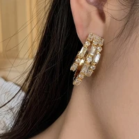 2022 new gold silver color crystal hoop earrings for women inlaid rhinestone earrings for women party statement jewelry