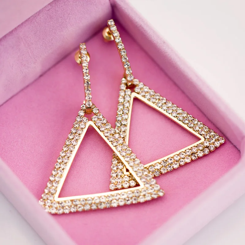 

Japanese and Korean pop exaggerated geometric triangle copper earrings feminine personality diamond