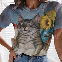 summer women cat 3d animal print t shirts boys girls short sleeve fashion femme mujer camisetas pullovers funny cartoon clothing