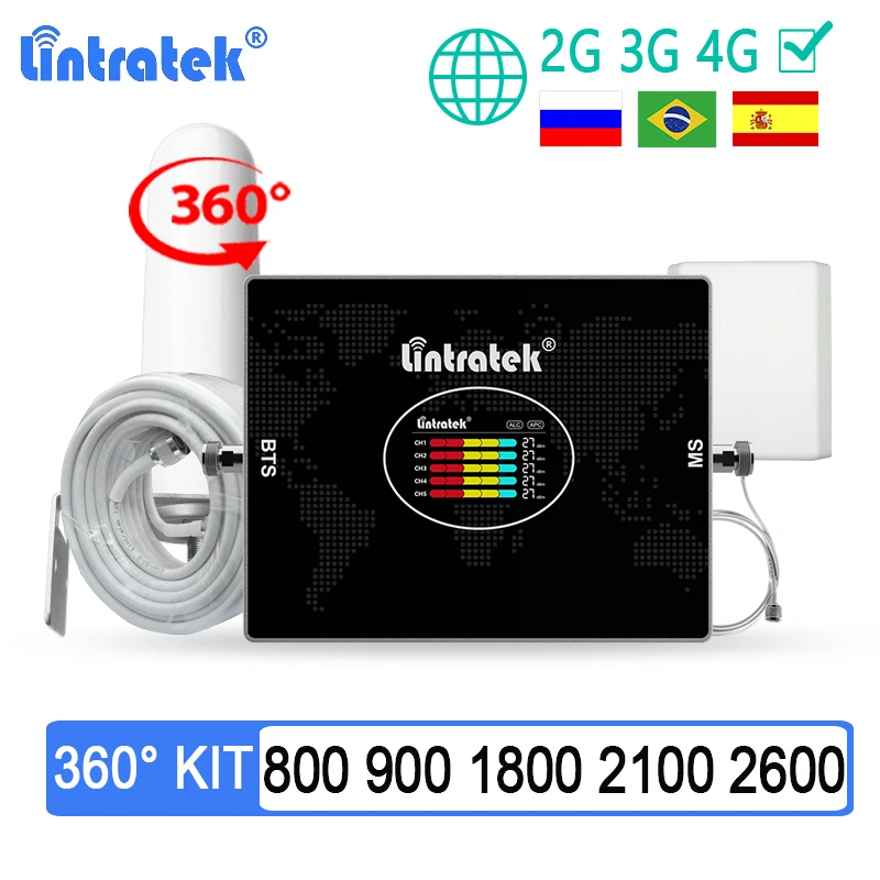 

Lintratek 5 Band Signal Amplifier LTE 4G 700 800 1700 1800 2600 2G 900 1900 3G 850 2100 Cellular Booster White Cable Antenna Kit