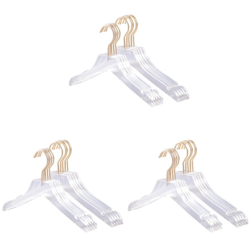 15 Pcs Clear Acrylic Clothes Hanger With Gold Hook, Transparent Shirts Dress Hanger With Notches For Lady Kids L
