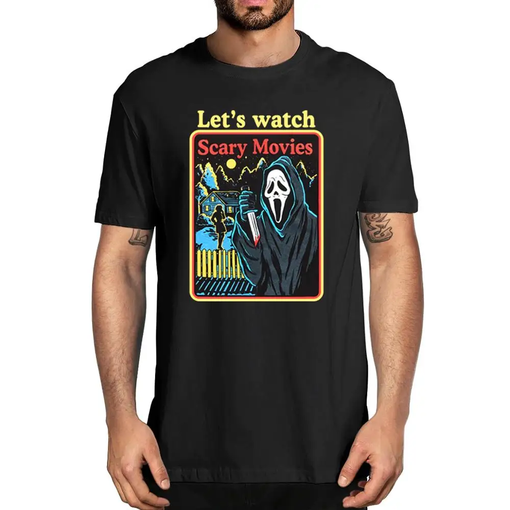 

Scream Movie Ghost Face Let's Watch Scary Movies Horror Movie Men's 100% cotton T-Shirt women soft Hallowmas top tee