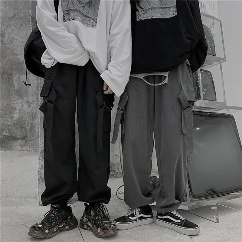 

Штаны-карго HOUZHOU женские в готическом стиле, уличная одежда в стиле хиппи, черные свободные брюки в Корейском стиле, винтажные мешковатые се...