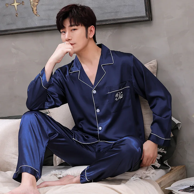 Solid Color Sleepwear Silk Satin Pajamas Couple Set Long Button-Down Pyjamas Suit Pijama Women Men Loungewear Plus Size Set