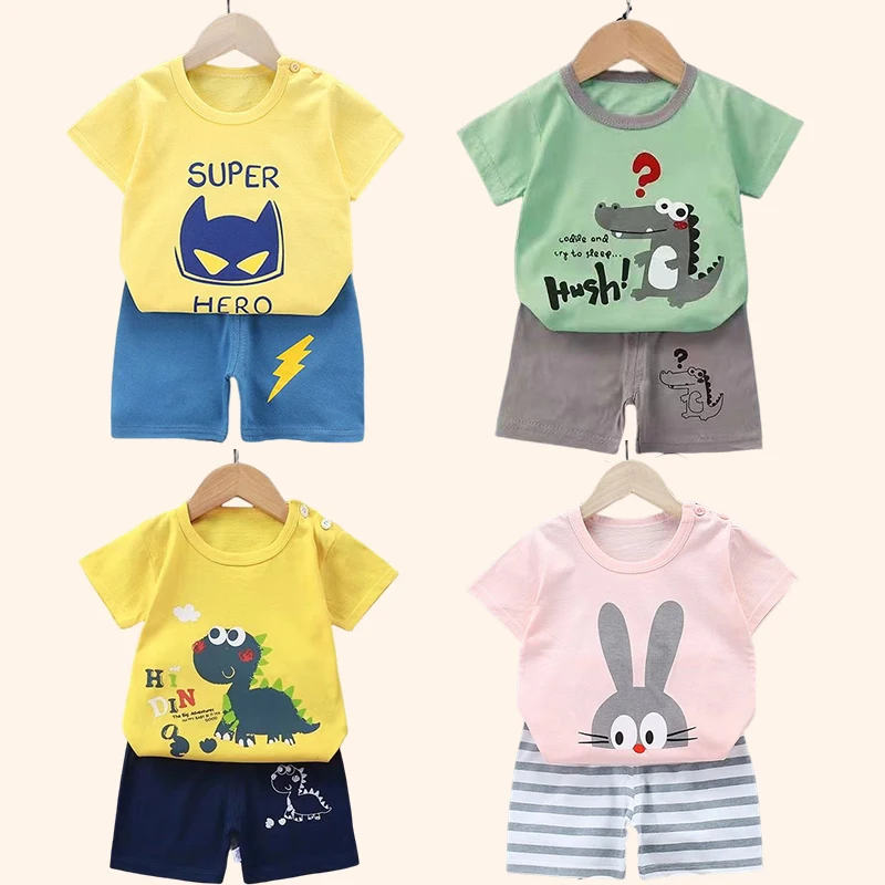 2PCS Children Sets Kids T-shirt Set Short-sleeved Cotton Fashion Clothing 2022 Summer Infant Suit Baby Cartoon Boys Girls Outfit