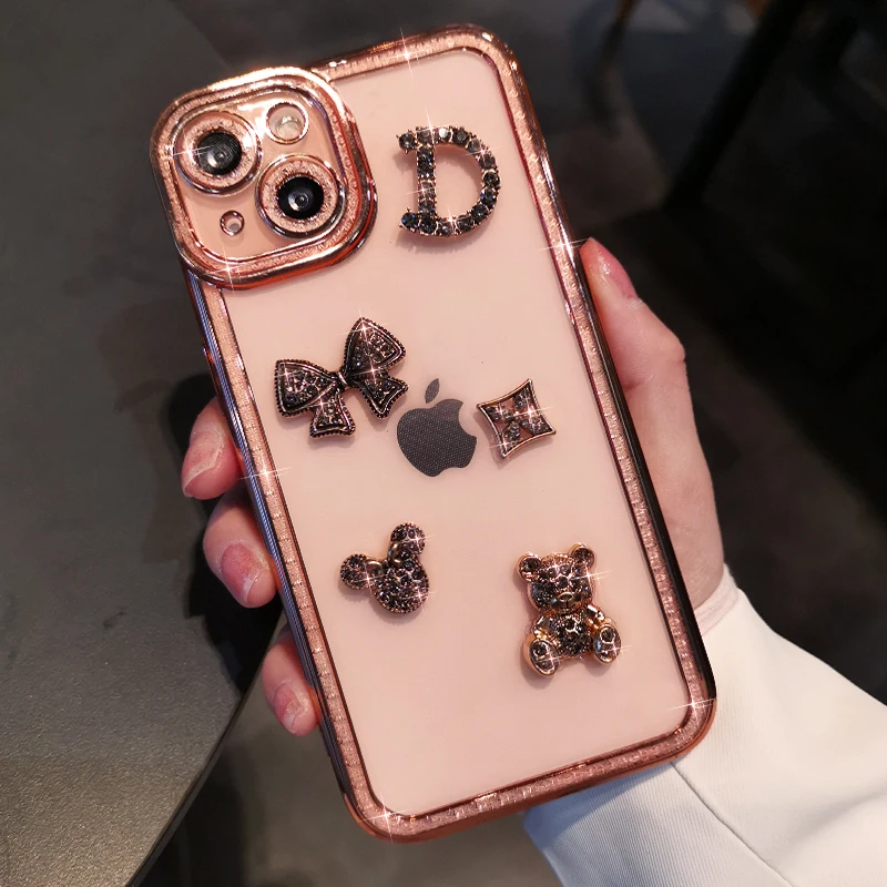 

Diamond Phone Case for Iphone 13 Pro Max Silicone Transparent Cover Case Luxury Glitter Phone Case for IPhone13 Pro D Letter Bow