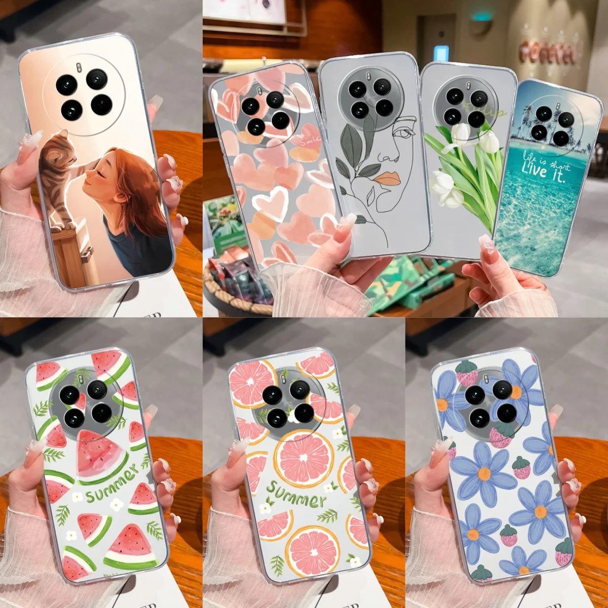 Фотообои для Realme 12 Pro Plus чехол милые цветы прозрачный мягкий силиконовый из ТПУ