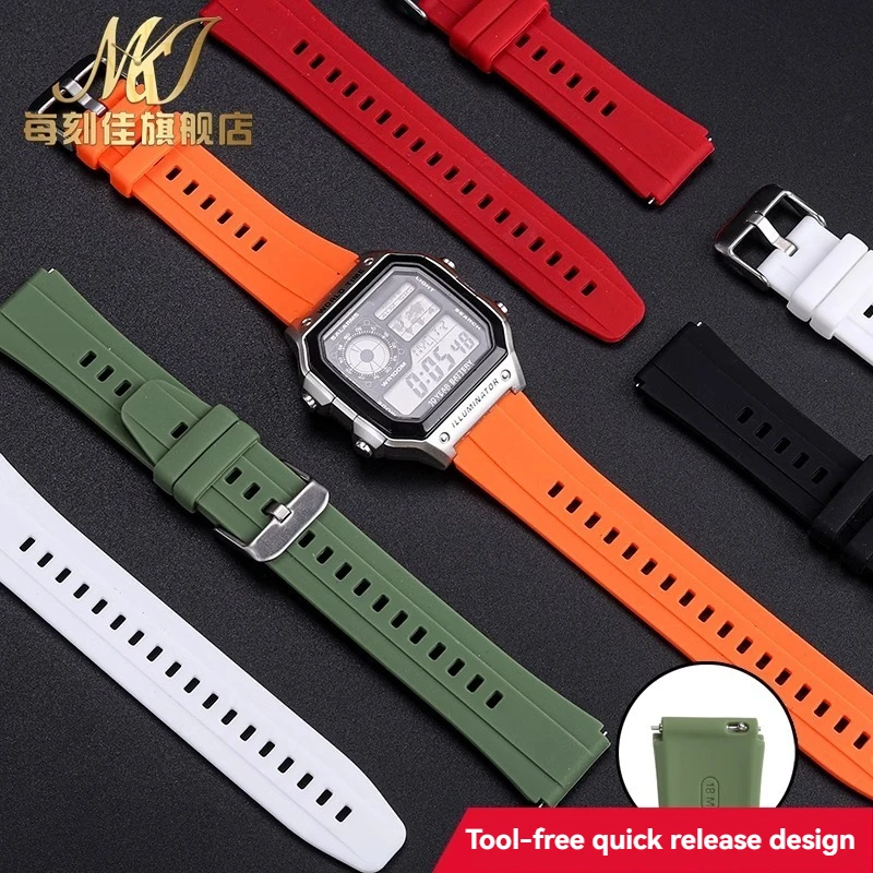 Фото Для Casio 3299 AE1200 AE-1200 AE-1200whAE-1300 A158/159 a168w/A158W GW400 F91W быстросъемный резиновый силиконовый ремешок для часов 18 мм №2