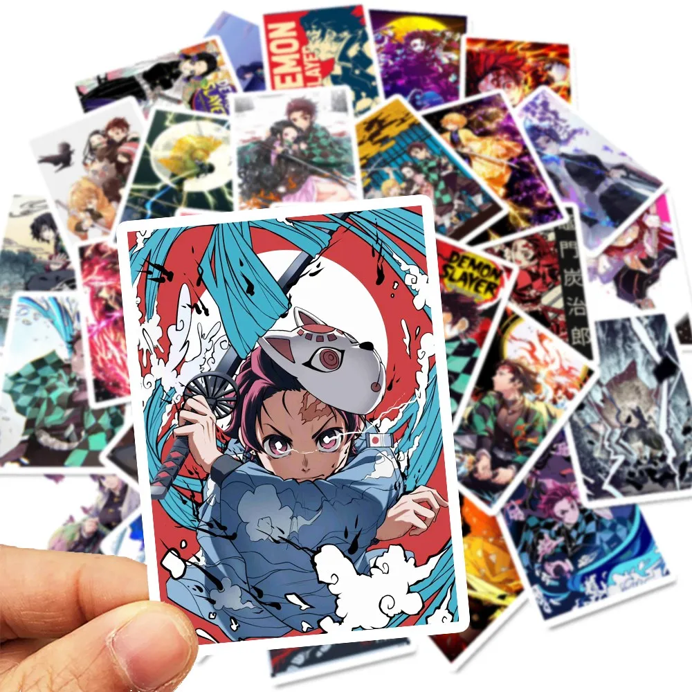 

50pcs Demon Slayer Kimetsu No Yaiba Anime Poster Sticker Cosplay Props PVC Waterproof DIY Guitar Car Home Room Wall Stickers