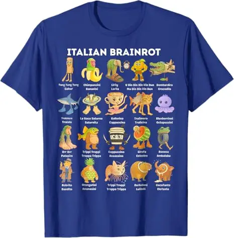 Фото Итальянская футболка Brainrot Meme, забавная футболка с юмором и животными Brainrot, футболка с рисунком комиксов Y2k, модная футболка для мальчиков с короткими рукавами, блузки №2