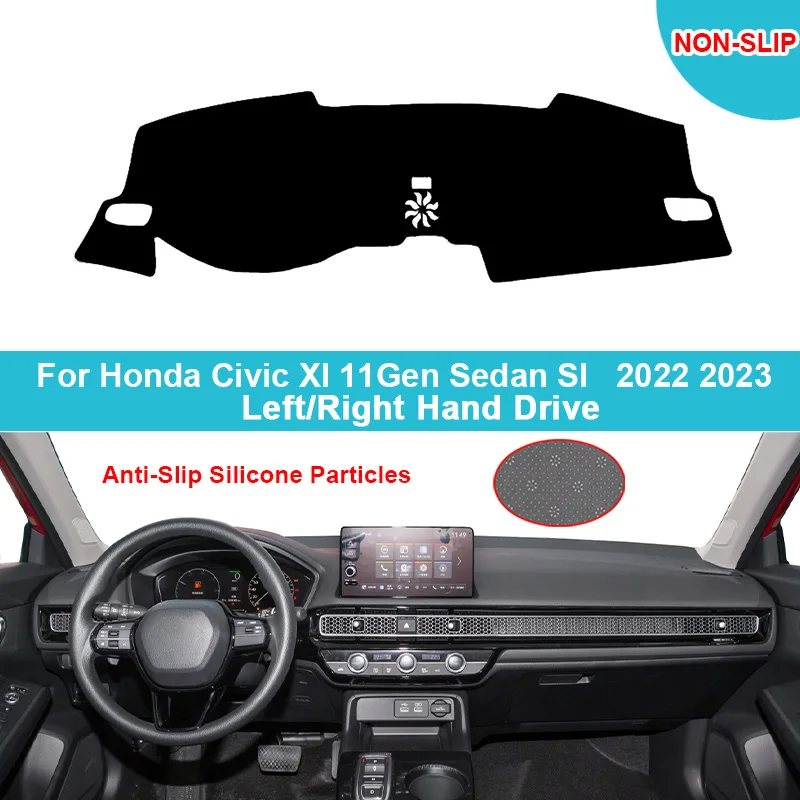 

Car Dashboard Cover DashMat For Honda Civic XI 11Gen Sedan SI 2022 2023 Flannel Suede Polyester Carpet Cape Protector Sun Shade