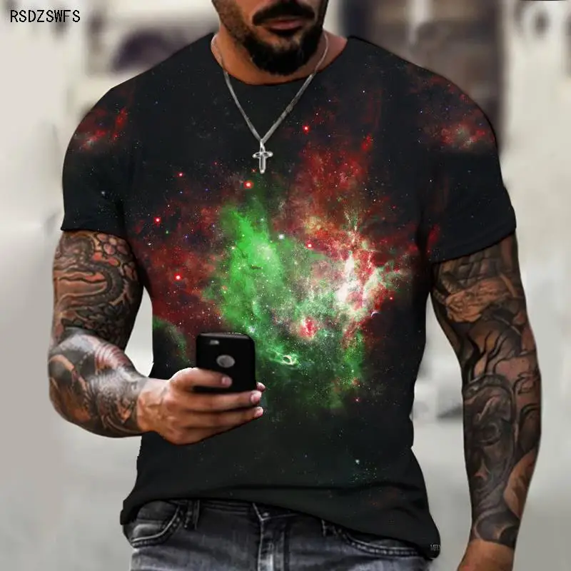 

Color Mysterious Starry Sky 3D Stereo Art Men's Oversized T-shirt International 2022 Clothing Summer Running Fitness Sports