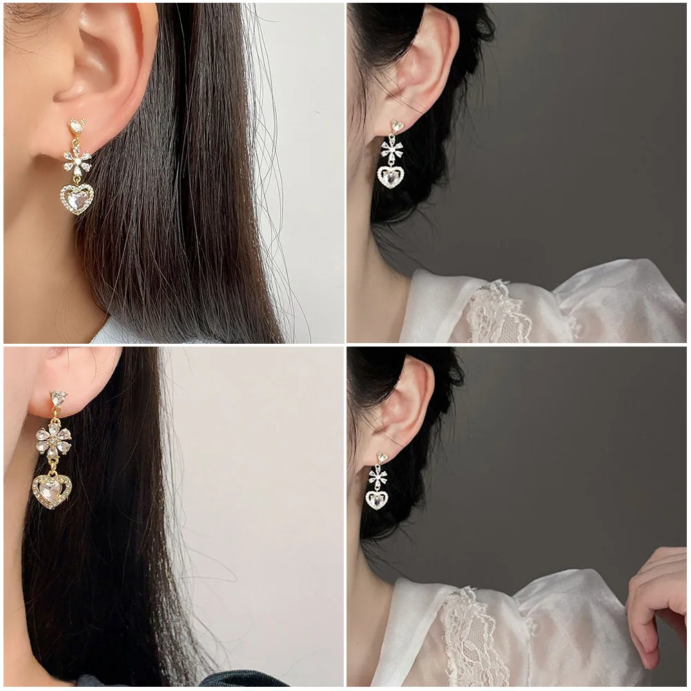 

Love Flower Earrings Piercing Jewelry 1 Pair Flowers Love Tassel Gifts For Women and Girl Temperament and Exquisite Sweet Zircon