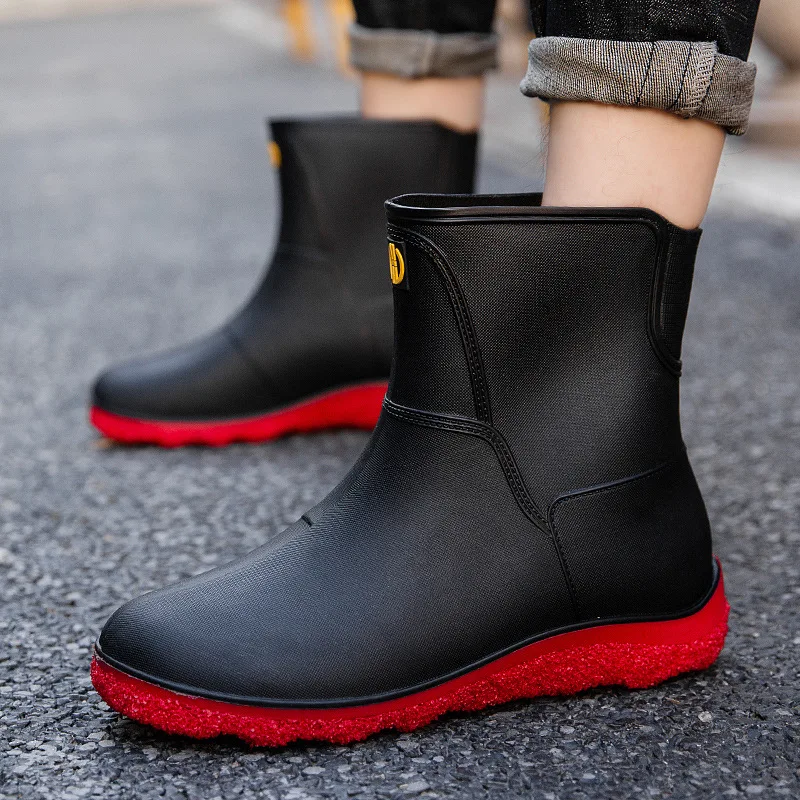 

Men's Non Slip Rain Boots Fashion Man Rain Shoes Platform Rain Boots Brand Waterproof Kitchen Shoes 2021 Slip on Rain Shoes Male