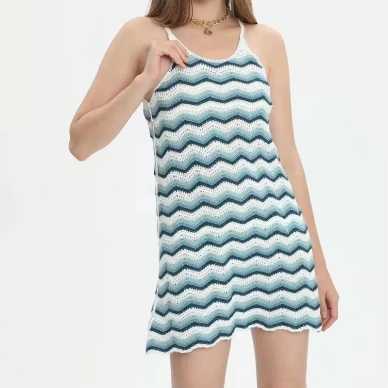 

New Suspender Knitted Long Skirt Hollow-out European and American Style Hollow-out Imitation Hand Crocheting Top Vest