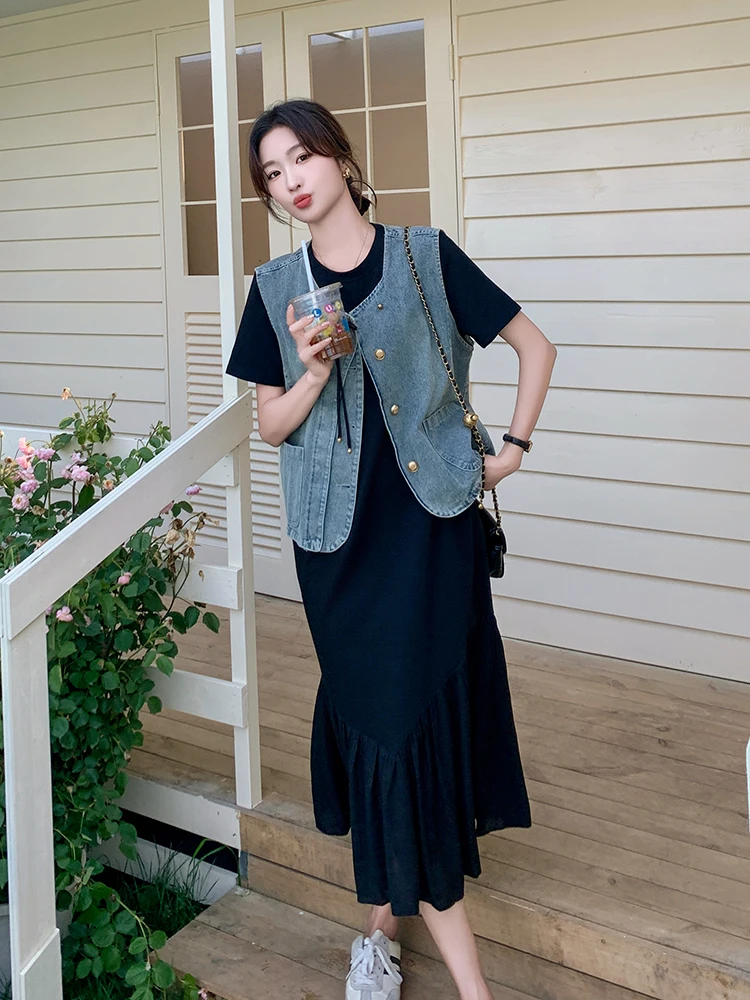 Новое джинсовое пальто в китайском стиле черное платье для женщин новинка 2024