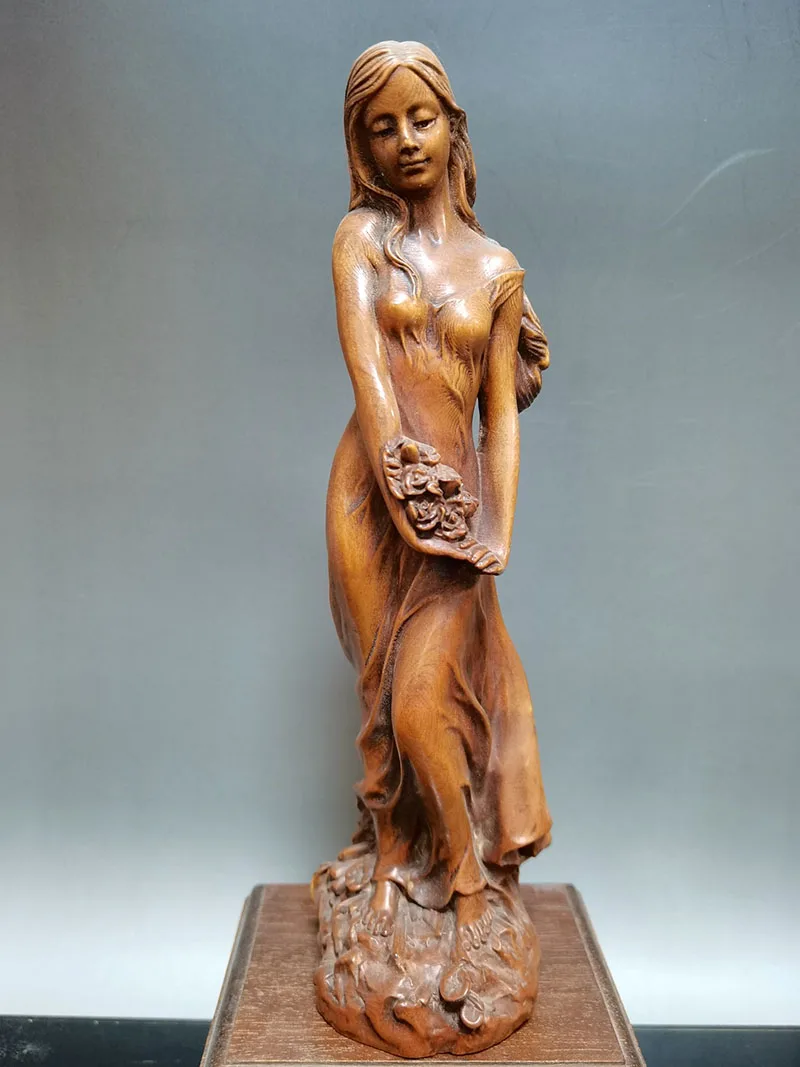 

BY088 -18 CM Tall Hand Carved Boxwood Figurine Carving - Beautiful Girl Lady