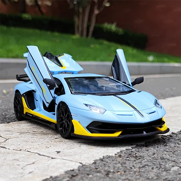 

1:24 Alloy Aventado SVJ63 Sports Car Model Blue Diecast Sound Super Racing Lifting Tail Hot Car Wheel Children Gifts Toy