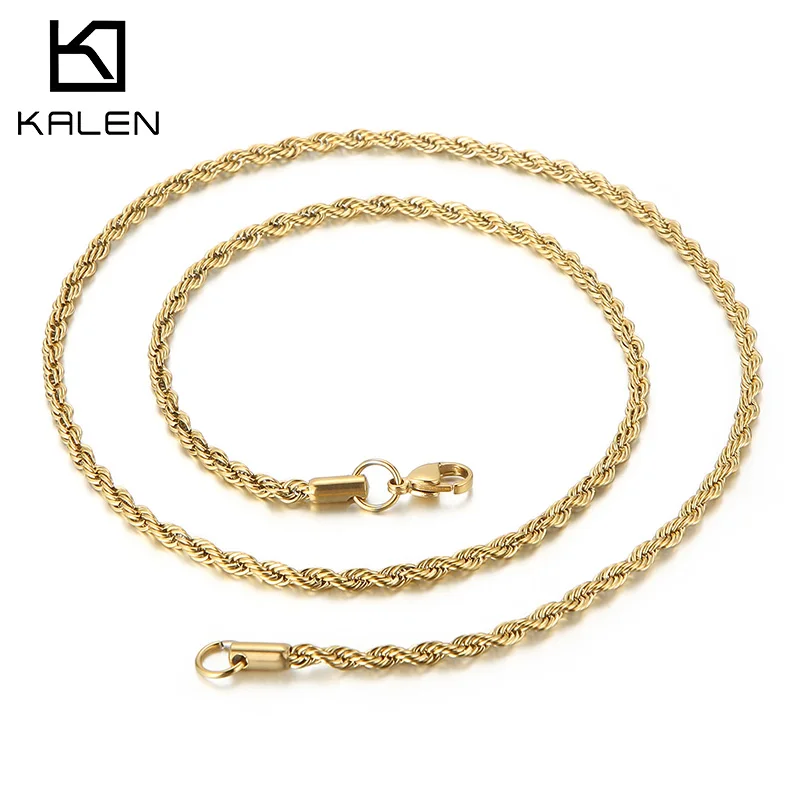 

KALEN 2/2.4/3/4/5/6/7/8mm Hiphop Rock Men Twist Stainless Steel Rope Chain Party Jewelry Gift