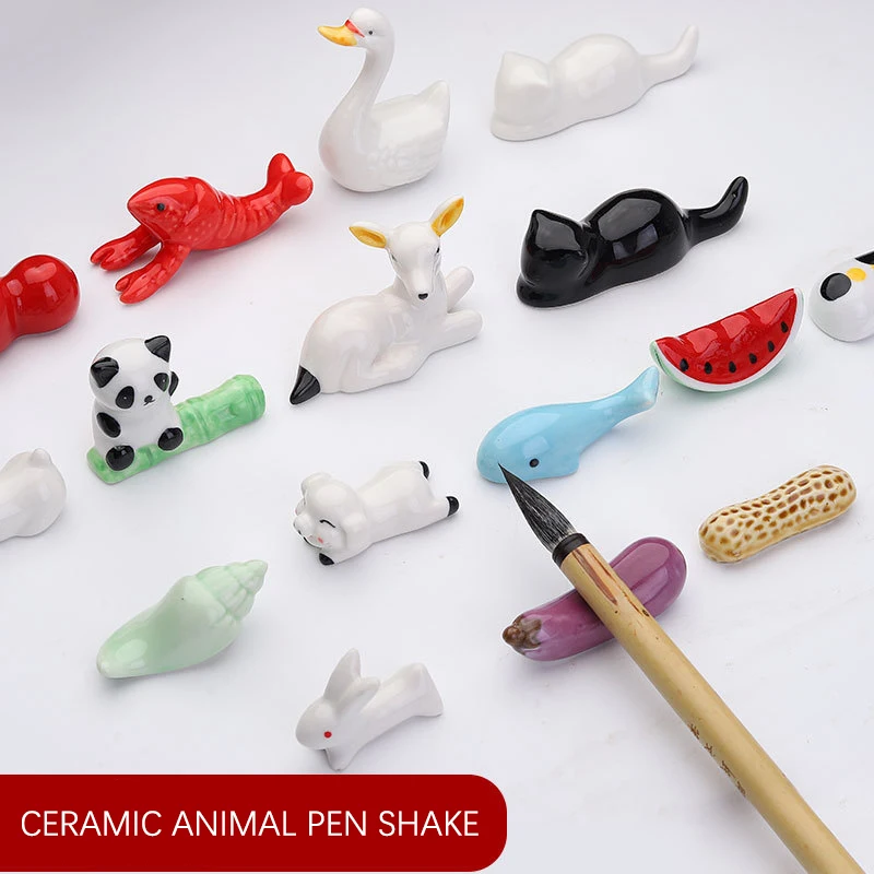 Mini Cute Animal Paint Brush Pen Rest Ceramic Ornaments Chinese Calligraphy Writing Pen Holder Craft Pen Pillow NEW