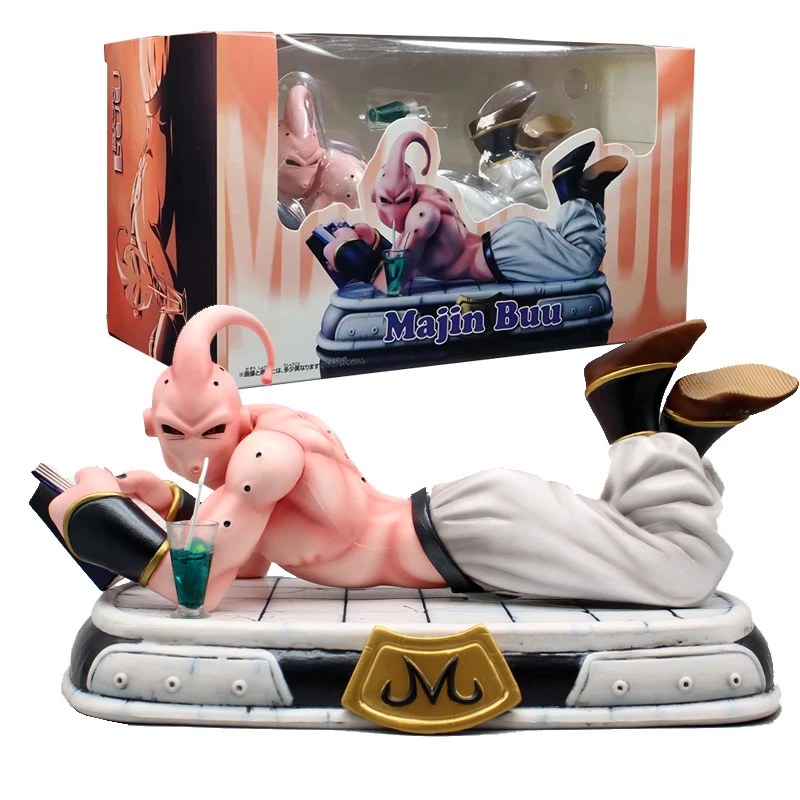 

13.5CM Dragon Ball Z Super Majin Buu Pvc Action Figure Lying Posture Read Book GK Statue Figurine Collection Model Toy Gifts