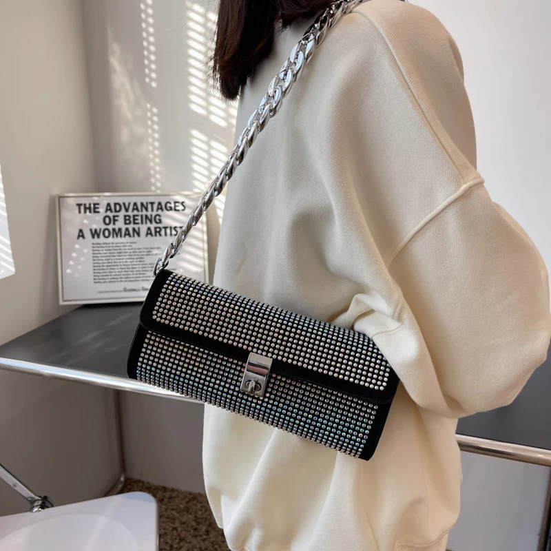 

Branded Rhinestone Shoulder Bags for Women Luxury Chain Armpit Bag New Purses and Handbags Luxury Designer Evening Bag Clutch