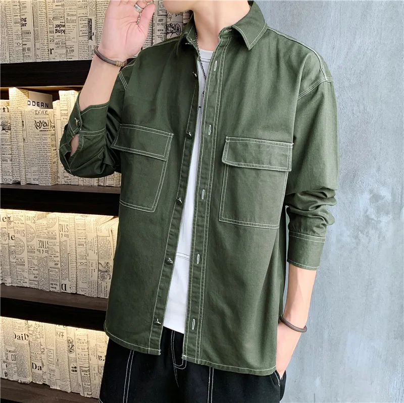 Men's shirt long sleeve spring and autumn leisure handsome clothes on the summer port wind day shirt tide brand overalls