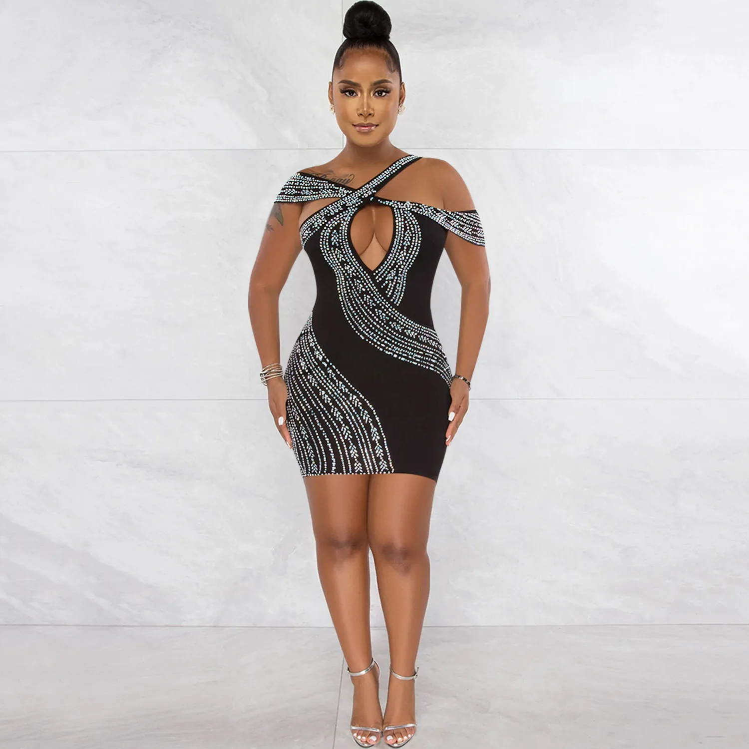 

Женское однотонное вечернее платье с блестками, соблазнительное винтажное элегантное ажурное платье без рукавов с блестками, клубвечерние...