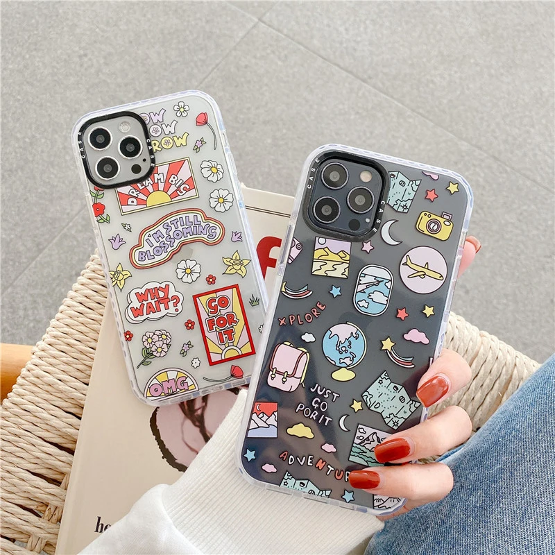 

Cartoon Plane World Tour Map Phone Case for iPhone 13 Pro 12 mini 11 Pro Max XR XS Max X 7 8 Plus SE 2020 Cover Cute Soft Cases