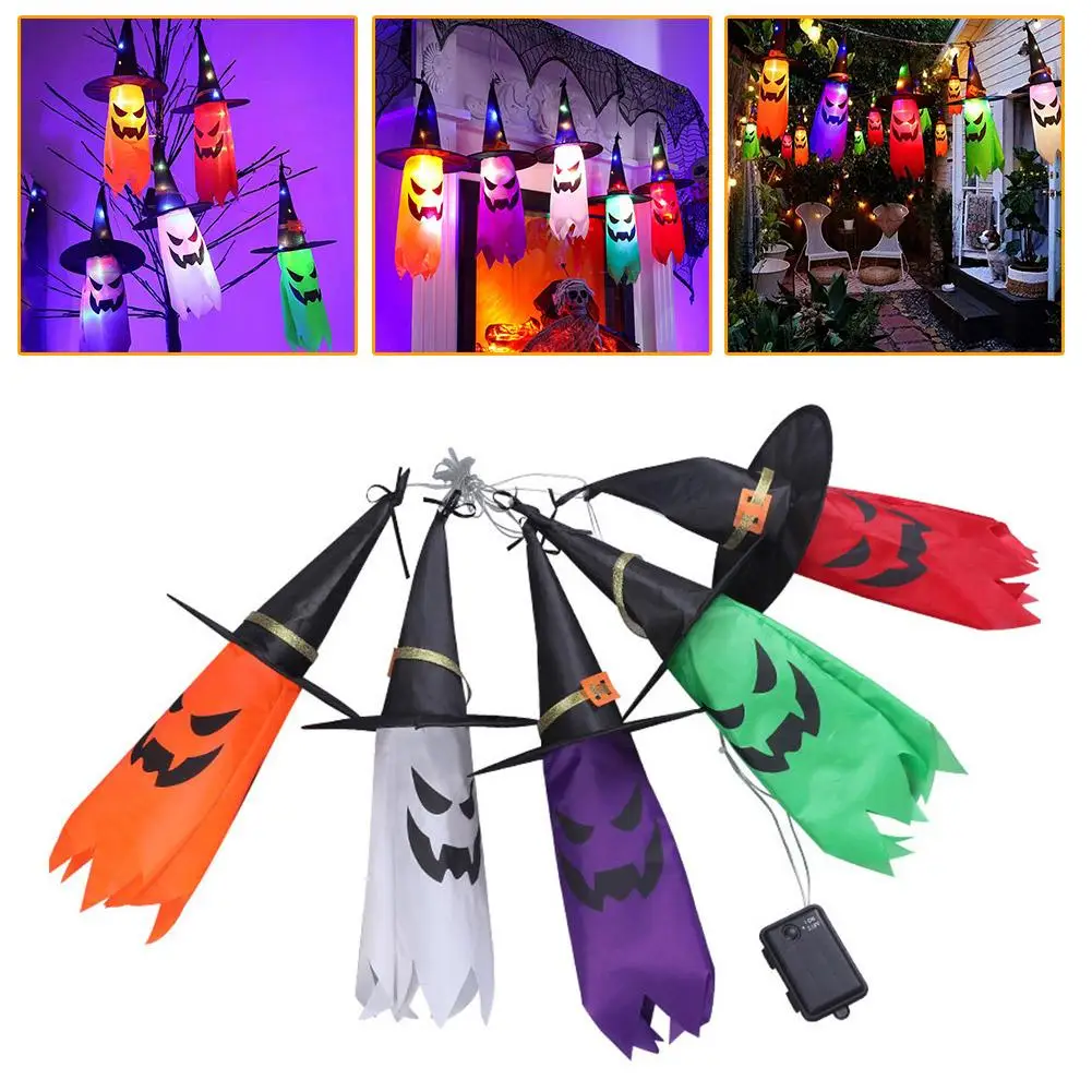 

Halloween Horror Witch Hat Lights String 5 LED Glowing Decoration Porch Flashing Outdoor Hanging Tree Ghost Lamp Lamp Yard X6E7