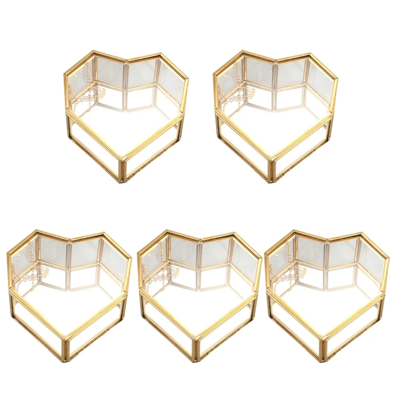 5X Flip Love Heart Shaped Geometric Glass Jewelry Box Glass Ring Box Exquisite Unique Wedding Jewelry Box Ring