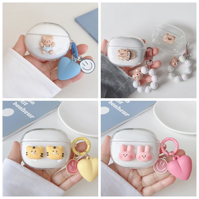 

For QCY T20 / Ailypods / T17 / T18 / T1C T12s case Cute Bear / Cartoon Animal Cover Silicone clear Earphone Cover with Keychain