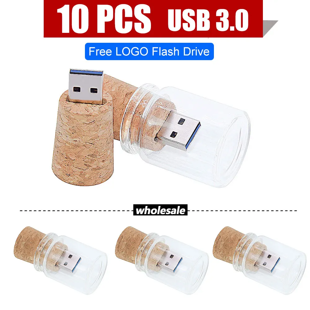 

10 шт., стеклянная Флэшка с пробкой, 4 ГБ, 8 ГБ, 16 ГБ, 32 ГБ, 64 ГБ, 128 ГБ