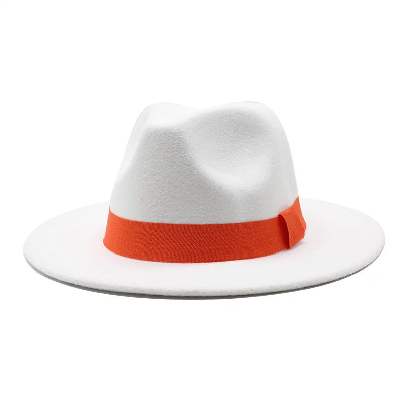 

Men Women Flat Brim Jazz Wool Felt Fedora Hats Black Ribbon Decoration Simply Unisex Panama Gambler Hat Trilby