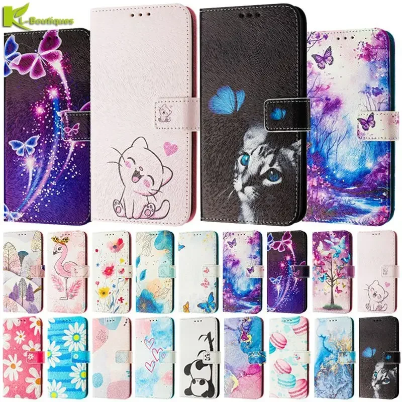 Фото Новый милый расписной кожаный чехол-флип для TCL K70 NxtPaper / K70 Power, чехол-бумажник для TCL K70, K70SE, K23, K24, K32, K33 №1
